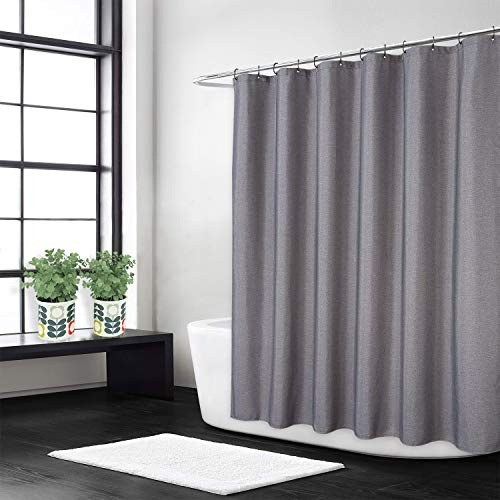 LinTimes Flachs Leinen wie 240GSM Schwerer Stall Duschvorhang für Badezimmer mit Haken Hotel Luxus Stoff waschbar,grau,120x200 cm