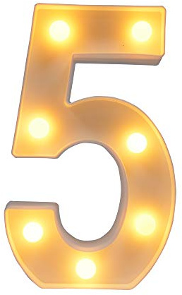 CJWPOWER LED Marquee Number Lights White Plastic Marquee Numbers Sign for Night Light Wedding Birthday Party Decor-Battery Powered (Number 5)