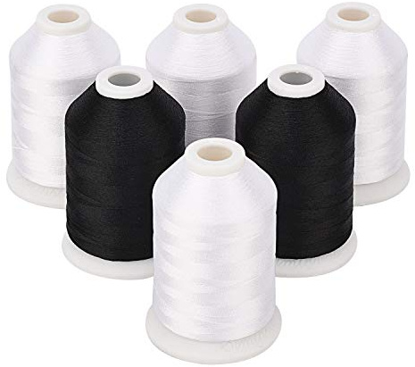 Simthread 4 White 2 Black 40WT Embroidery Machine Thread - All Purpose Trilobal Polyester Thread Aides Well in Sewing, Piecing, Applique, Quilting, Free Hand Quilting etc