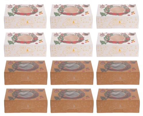 Cabilock 12 cajas para galletas navideñas para tartas de vacaciones, Navidad, cajas para dulces de horno con ventanas, para para