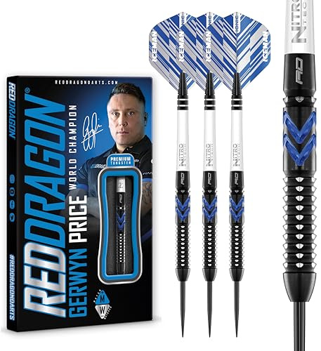 RED DRAGON Gerwyn Price Blue Ice SE - Tungsten Professional Darts Set with Flights and Nitrotech Shafts (Stems)