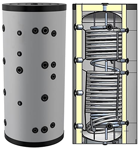 Hygienespeicher, Boiler mit Edelstahlwellrohr zur legionellenfreien Trinkwasseraufbereitung mit 2 zusätzlichen Wärmetauscher, Pufferspeicher, Trinkwasserspeicher 300 Liter