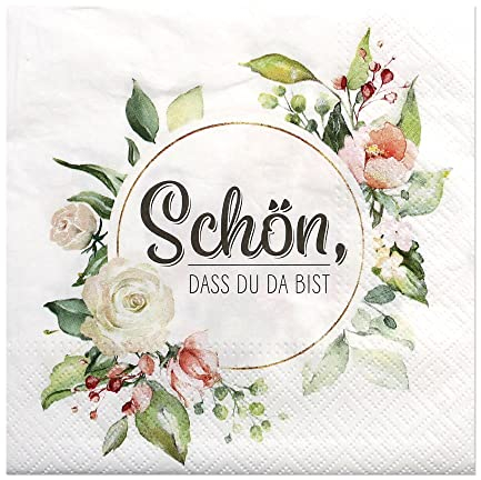 Hochwertige Papierservietten/Tafel-Servietten/Brunchservietten, Deko-Serviette, Motiv: Schön, DASS du da bist. L/H 33 x 33 cm. Menge 40 Stück.