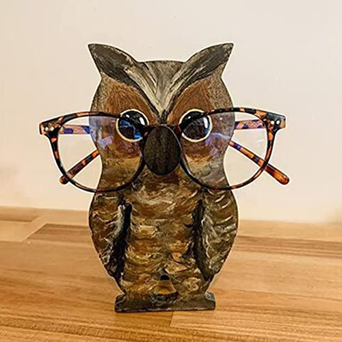 ERZU Brillenhalter aus - Brillenständer, Sonnenbrillenhalter in Tierform, handgefertigter holzgeschnitzter Brillenständer, Schreibtischdekoration (Welpe, Eichhörnchen und Eule)