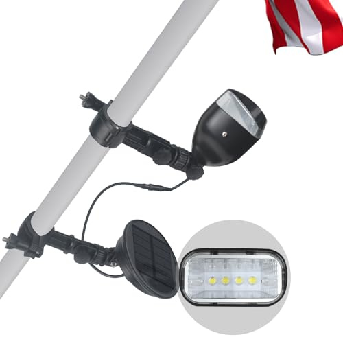 Flag Pole Light Solar Powered, 4 Super Large & Bright Led Lights, 360°Adjustable Flagpole Bracket & Solar Powered Panel Fits 2-6’ Flag Poles, IP65 Waterproof Flagpole Light Auto On/Off Night Lighting