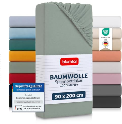 Blumtal® Basics Spannbettlaken 90x200cm Jersey im 2er Set - bettlaken aus 100% Baumwolle - Oeko-TEX zertifiziertes Spannbetttuch - Spannbettlaken 90x200cm Kinder Summergreen - Grün