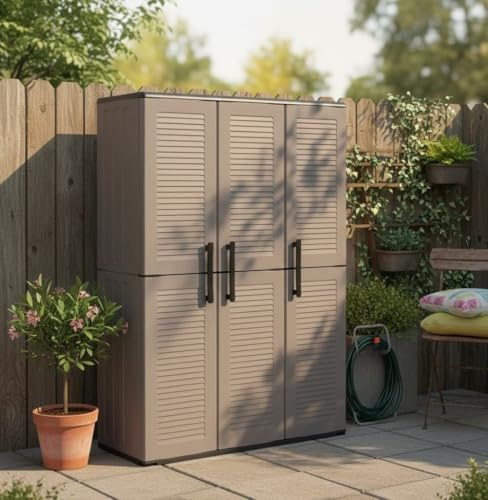 Dmora - Armadio da esterno Bilzen, Mobile outdoor, Armadio balcone multiuso, 100% Made in Italy, Grigio e Nero, Finitura righe, 102x37h163 cm