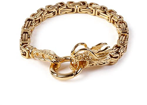 Daesar Herren Armband Edelstahl 21.5CM, 6MM Breite Königsarmband mit Drachen Partnerarmband Armbänder Gold für Männer Jugend