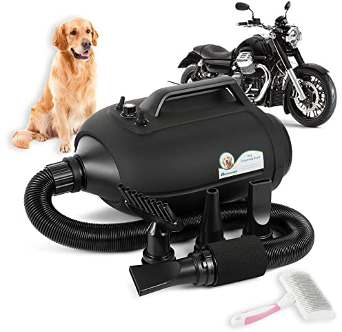 Mxmoonant 3500W Doppelmotoren Hundetrockner mit 4 Düsen&Haustierbürste | Einstellbare Geschwindigkeit und Temperatur für große Hunde, Langhaariger Hund, Haustierpflege, Motorräder