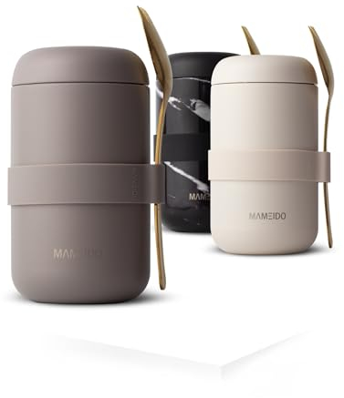 MAMEIDO Thermal Food Flask 500 ml for Daily Meal Prep, Leak-Proof Thermo Food Container to go for Porridge, Yoghurt & Soups (Taupe Grey)