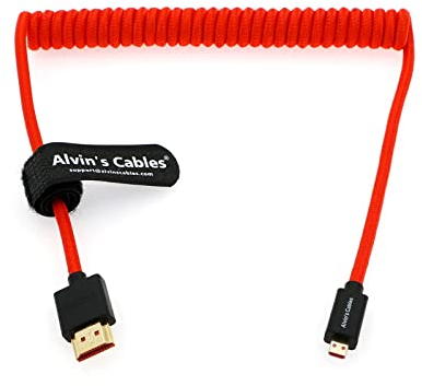 Alvin's Cables 8K 2.1 Micro-HDMI a Full HDMI Cavo a spirale intrecciato per Atomos-Ninja-V 4K-60P Record 48 Gbps HDMI per Canon-R5C, R5, R6 (da 18 a 28 pollici)