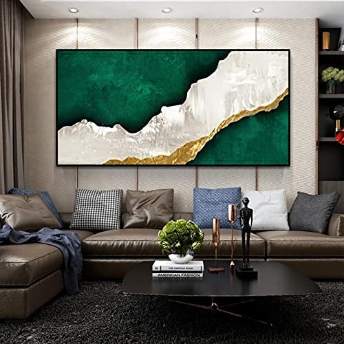 ZHMANLUCK Horizontale Version Wohnzimmer Dekorative Große Abstrakte Leinwand Wandkunst Ölgemälde Grünes Gold Leinwand Gemälde Modern 90x175cm(35x69in) Mit Rahmen