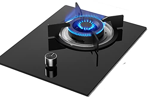 IBOWZ Plaque de Cuisson Gaz Table de Cuisson à gaz 33cm Cuisinière à gaz encastrable | Table de Cuisson au gaz en Verre trempé Noir | avec Protection Contre Les pannes de Flamme et Support de poêl