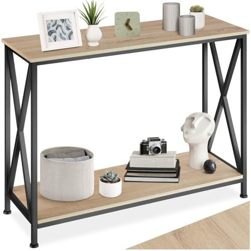 tectake® Tavolo Console in Truciolato Effetto Legno, Telaio in Acciaio, Design Minimalista Industriale, Mobile Versatile per Casa e Corridoio, 100x35x80,5 cm - Industriale Legno Chiaro, Rovere Sonoma