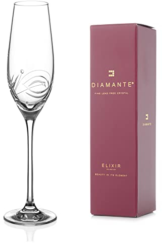 DIAMANTE Champagne Flutes Crystal Prosecco Glasses Hand Cut and Embellished Crystals- ‘Lunar' Collection Cut Crystal - Single Glass in a Gift Box