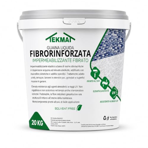 Guaina Liquida Impermeabilizzante Fibrorinforzata TEKMAT 20 kg – Membrana Elastica Calpestabile Resistente UV per Terrazzi, Tetti, Balconi, Lamiere – Monocomponente Pronta all'Uso (20 kg, Rosso)