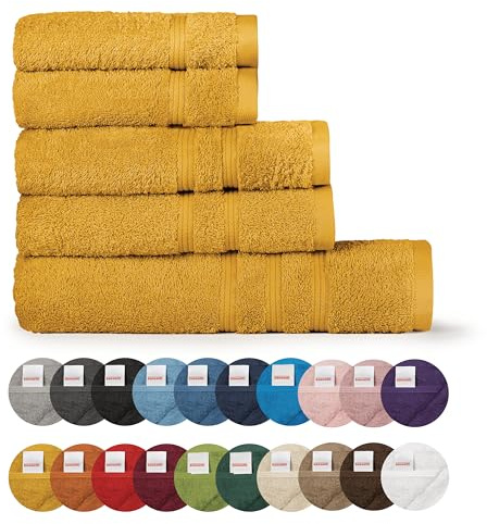 Bassetti Morbido Asciugamano Asciugamani 480 gr 100% Cotone Set da 5 pz (2 da 58x105 cm + 2 da 38x55 cm + 1 da 70X140 cm) - Collezione MONIQUE - TOPAZIO Y3