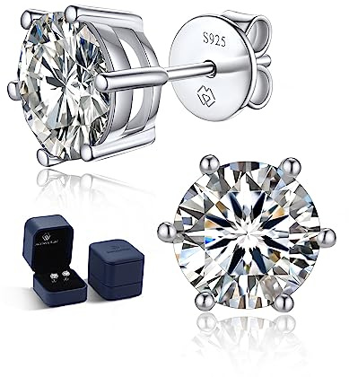 MomentWish Moissanite Orecchini Argento 925, 4 Carati/8mm Orecchini Orecchino Punto Luce Brillante Uomo Diamante Donna Anallergici Regalo-6 Prong
