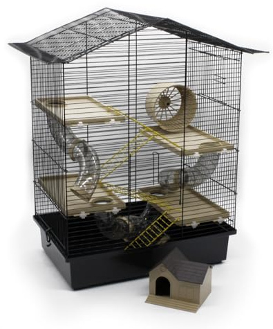 ZooPaul XXL Hamsterkäfig Nagerkäfig CH3 mit Zubehör Tunnelsystem Schwarz Beige für Maus und Hamster 67 x 49 x 32 cm