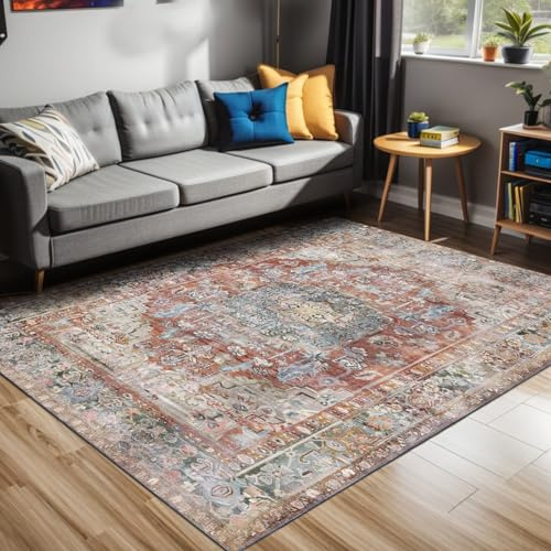 bamyum Tolas Bedruckter Teppich Chenille-Druck Maschinell Hergestellt 120 x 180 cm, Waschbarer Multicolor Vintage Teppich Schlafzimmer, Antibakteriell Antirutschunterlage Küchenteppich