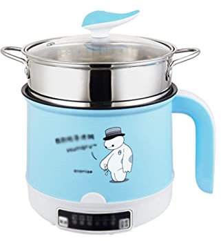 Olla Eléctrica para Fideos, Mini Olla Caliente, Cazuela Antiadherente, Multifuncional, Adecuada para Fideos, Huevos, Albóndigas, Sopa, Gachas, 14 * 17.5cm
