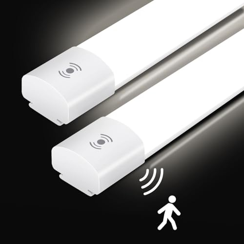 2er Led Feuchtraumleuchte mit Bewegungsmelder 150CM, Deckenleuchte LED Röhre 45W 5000LM,IP65 Kellerleuchte,Wasserfest Feuchtraumlampe für Werkstatt Garage Küche Bad Büro,Neutralweiß,4000K