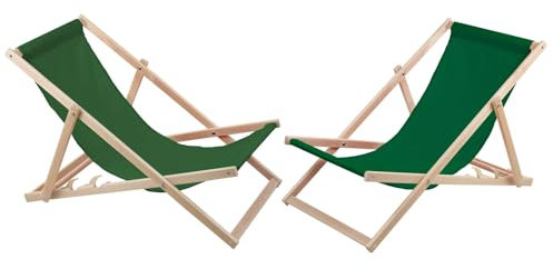 WOODOK 2-er Liegestuhl Set aus Buchenholz Strandstuhl Sonnenliege Gartenliege für Strand, Garten, Balkon und Terrasse Liege Klappbar bis 120kg (Grün)