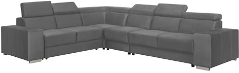 FORNIRO Alma Ecksofa L-Form mit Schlaffunktion – 330x265x85cm - Grau – Moderne Wohnlandschaft mit verstellbaren Kopfstützen – Stabil gebaut hoher Sitzkomfort Viele Farben Stoffvarianten wählbar