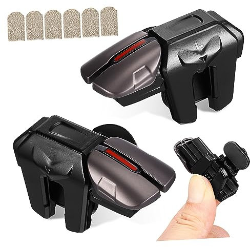 BELLIFFY Mobile Gaming Controller Triggers with 3 Pairs Touchscreen Game Finger Sleeves for Mobile Phones, Ergonomic Game Accessories for Gamers, Including Black Alloy Six-finger Linkage Trigger Set