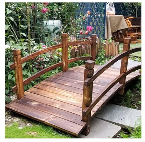 Garten-Fußbrücke aus Holz für den Außenbereich, Bachbogen, Gartenbrücke mit Sicherheitsgeländern, große dekorative Teichbrücke für den Hinterhof, Größe: 150 x 65 x 50 cm