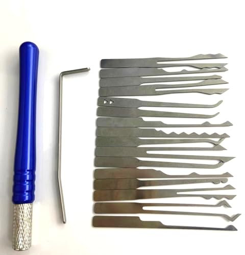 QiDAi Set di grimaldelli in acciaio inox con manico, set di grimaldelli per varie serrature, adatto per principianti, fabbri e famiglia (C(17 pezzi)