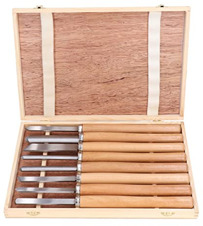 Drehmeißel-Set, 8-teilig, Drehmeißel, Kopf aus 65 Manganstahl, Holzbearbeitungsmeißel-Set mit Buchengriff für die Bearbeitung von Automobilbau und Präzisionsinstrumentierung