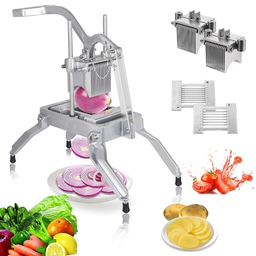 Hakka Commercial Onion Slicer, Vegetable Fruit Cutter with 3/16 & 1/4 Blades Heavy Duty Onion Cutter Stainless Steel Removable and Replaceable Kattex Chopper Tomato Slicer, Sliver