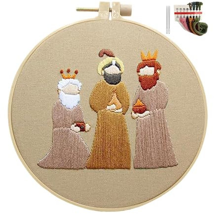 Weihnachts Anfänger Stickerei Set, Weihnachts-Stickset Krippe Stickerei Set Mit Weihnachtsmuster, Krippen-Stickset Kreuzstich-Set Für Anfänger Mit Stickrahmen Und Farbfäden Für Erwachsene