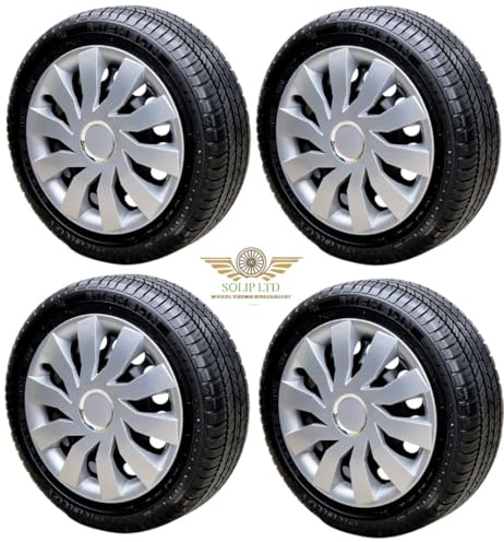 SOLIP 15 inch wheel trims - Hubcaps - Set of 4 Alloy wheels look covers - Silver/Black - colour choice - 15 wheel trims (CF)