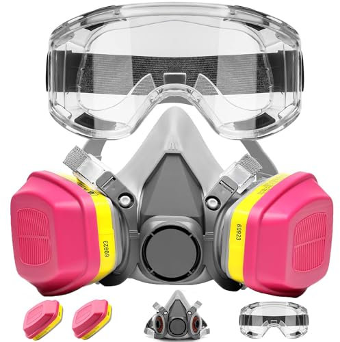 LAMANICE Atemschutzmaske mit 60923 Filters und Schutzbrille, Gesichtsschutz für Dämpfe, Farbe, Staub, Polieren, Schleifen, Epoxidharz, Schneiden, Maschinenpolieren, Chemisch