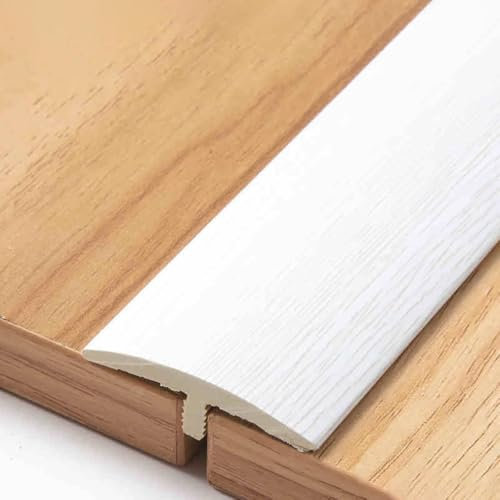 YHDMDQ T Shape Floor Transition Strip For Tile To Laminate Vinyl, PVC Flat Divider Strip For Joining Flooring Gaps, Self Adhesive Edge Reducer Wood Grain Finish(White)