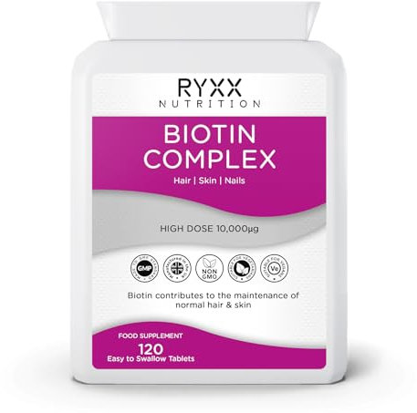 Biotin Complex 10,000µg | High Strength Biotin for Hair Growth, Skin & Nails | 120 Vegan Tablets | Made in The UK by RYXX