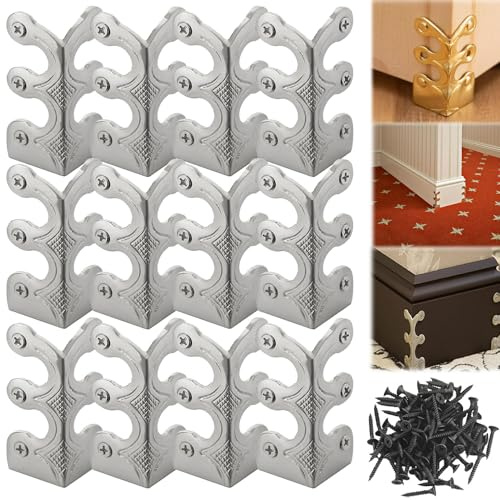 Skiffers Baseboard Corner Protectors, Solid Brass Skirting Board Corner Protectors, Brass Skiffers Corner Protectors, Gold Skiffers, Baseboard Skiffers Silver (12pcs,Silver)