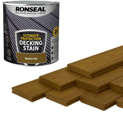 AOC24 - Decking Stain Paint Medium Oak 2.5L - Slip Resistant Ultimate Protection - Use On Exterior Hardwood Softwood Paint - Protects from Scuffs, Scratches and Foot Traffic