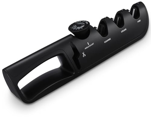 Faankiton Affilacoltelli Manuali, Affilacoltelli da Cucina, Affilacoltelli Manuale 4 in 1, Affilacoltelli Professionale, Affilatore per Coltelli e Forbici con Manopola ad Angolo Regolabile a 6 Livelli