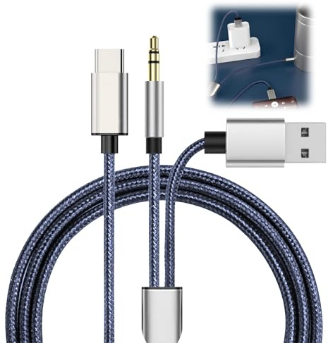 USB C to Aux Cable with Charger for Car 2 in 1 Braided Nylon Type C to 3.5mm Jack Audio Aux Adapter Auxiliary Cord Compatible with iPhone 16 15 Pro Max for Samsung S24 Ultra S23 S22 S20, 1.2m/3.9ft