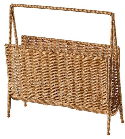 Ldabrye Multifunktionales Zeitschriftenregal aus Weide, tragbar, realistisch, Rattan, gewebter Zeitschriftenständer, Regal für Zuhause und Büro