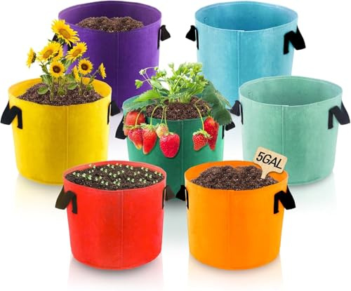 LATERN 7 Piezas 10 Galones Bolsas de Cultivo para Plantas, 7 Colores Tela No Tejida Bolsas de Cultivo Transpirables Engrosadas Macetas con Aireación de Raíces con Asa para Jardín Flores Verduras Fruta