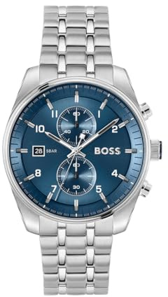 BOSS Orologio Cronografo al Quarzo con Calendario da Uomo Collezione SKYTRAVELLER LE con Cinturino in Acciaio Inossidabile Argentato - 1514216