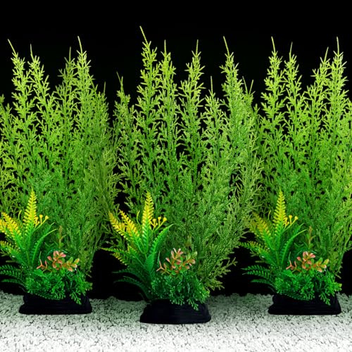QUOZUO Accessori per acquari grandi piante, decorazioni verdi per acquari, piante in plastica per acquario 3 pezzi