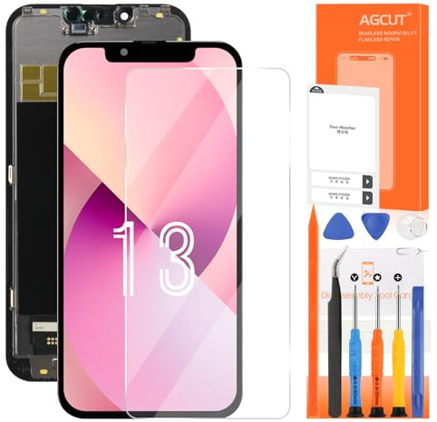 AGCUT Écran LCD pour iPhone 13 Écran de Rechange pour iPhone 13 A2482 A2631 A2634 A2635 A2633 6,1 3D Touch LCD Affichage Ecran Replacement Tactile Assemblée avec Réparation Kit (Noir Incell)