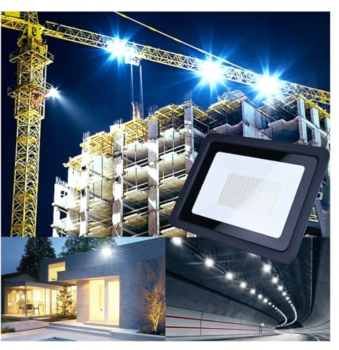 MJFVN 10W 20W 30W 50W 100W LED Luce di inondazione for Esterni IP68 Proiettore Impermeabile Riflettore Faretto da Giardino LED Parete Esterna(Warm 3000K,Black Shell_50W)