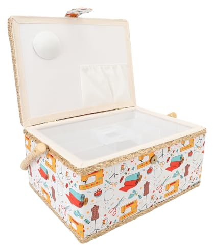 Acouto Panier de Couture de Grande capacité, Boîte de Rangement de Couture Portable en Tissu élégant avec Plateau en Plastique Détachable pour Aiguilles, épingles et Ciseaux, Fabriqués