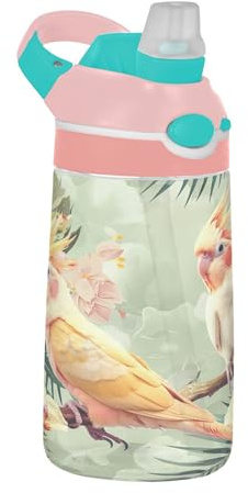 Sevdomey Bouteille d'eau avec paille pour filles et garçons, calopsittes avec fleurs tropicales, en acier inoxydable, isotherme, étanche, 480 ml pour école, crèche, voyage, sport